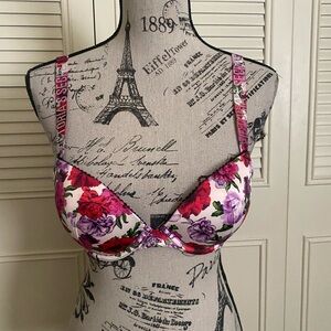 Victoria’s Secret VERY SEXY satin floral push up bra rhinestone logo name straps